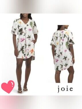 🆕️Joie Tropical Orchid Botanical Linen Blend Puff Sleeves Mini Shift Dress